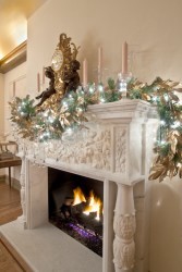 French Country Liv Rm White Rose Marble Fireplace